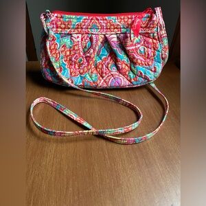 Vera Bradley Frannie Crescent Cotton Crossbody Bag Paisley in Paradise Pink Aqua